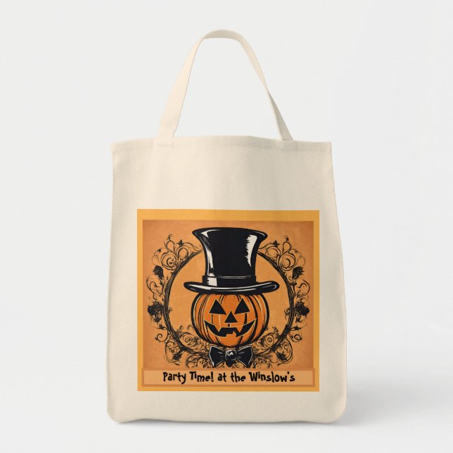 Party Time! Pumpkin Head Halloween Tote Bag (Front)