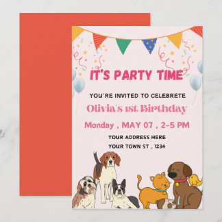 Party Time Puppy Dog Birthday Party Invitation