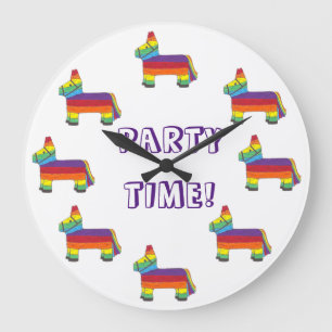 PARTY TIME! Rainbow Donkey Piñata Fiesta Birthday Large Clock