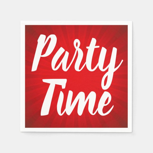 Party Time Red Sunburst Birthday Party Napkin (Front)