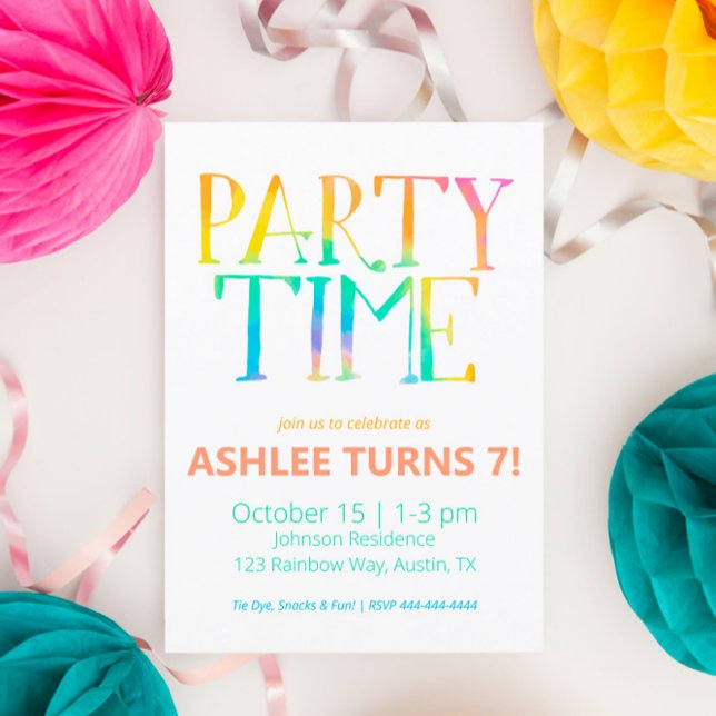 Party Time Tie Dye Birthday Invitation (Creator Uploaded)