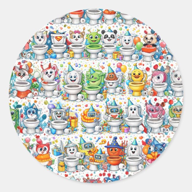 Party Toilet Crew Classic Round Sticker (Front)