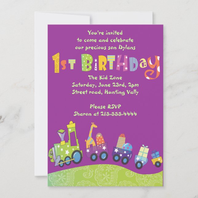 Party Train 1st Birthday Happy Party Invitation (Front)