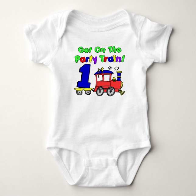 Party Train First Birthday Baby Bodysuit (Front)