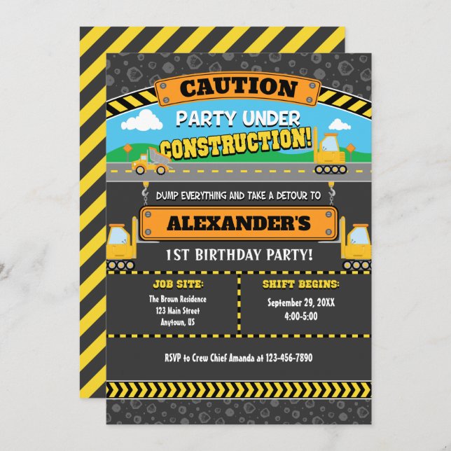 Party Under Construction Birthday Invitation (Front/Back)