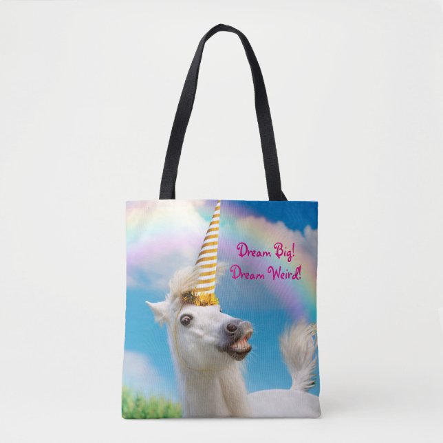 Party Unicorn Horse And Rainbow Tote Bag (Front)