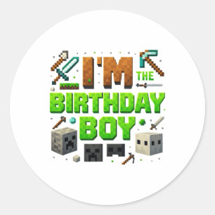 Party Video Gamer Pixel Number I'm The Birthday Bo Classic Round Sticker