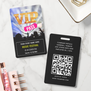 Party VIP Pass QR Code Badge ID Badge