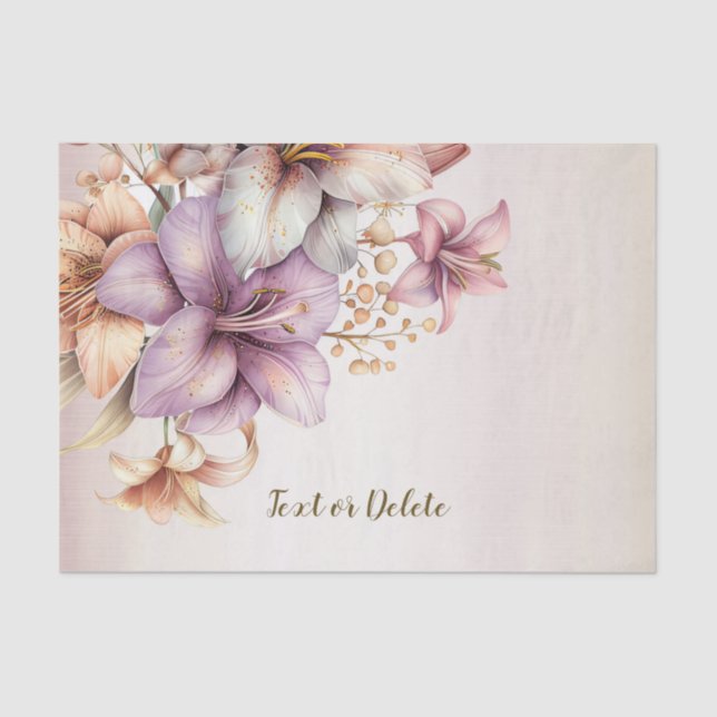 Party Watercolor Boho Pink Flowers Elegant Stylish Tissue Paper (Front)