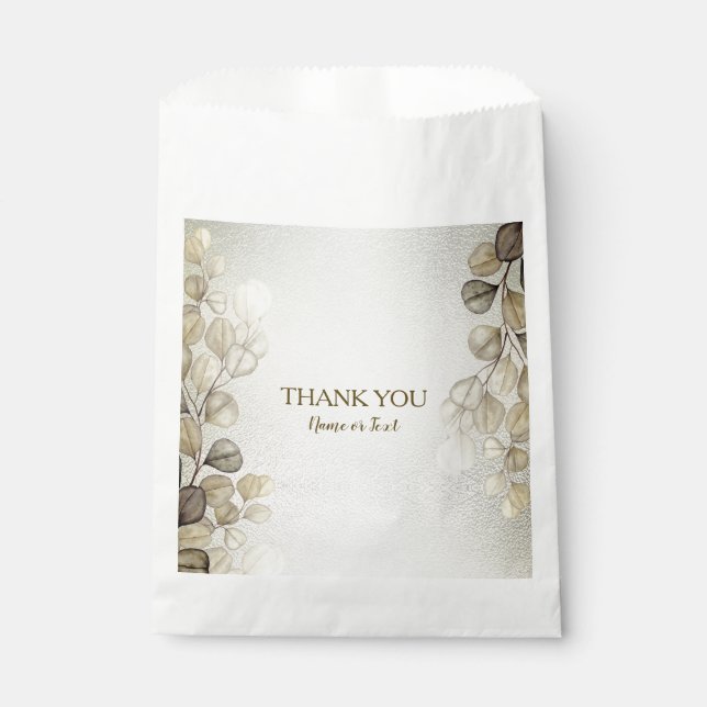 Party Watercolor Golden Eucalyptus Foliage Shiny Favour Bags (Front)