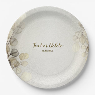 Party Watercolor Golden Eucalyptus Foliage Shiny Paper Plate