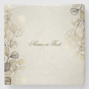 Party Watercolor Golden Eucalyptus Foliage Shiny Stone Coaster