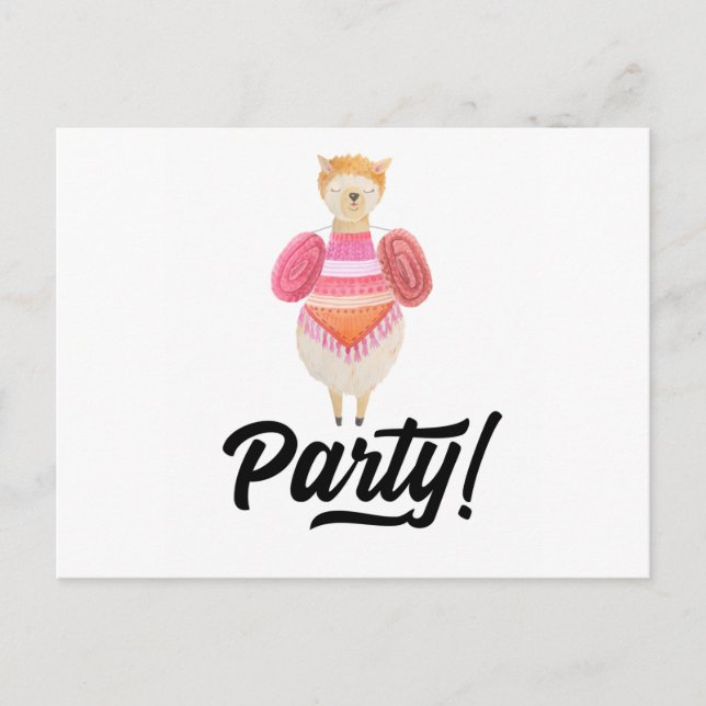 Party! Watercolor Llama Invitation Postcard (Front)