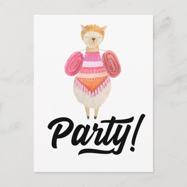 Party! Watercolor Llama Invitation Postcard (Front)
