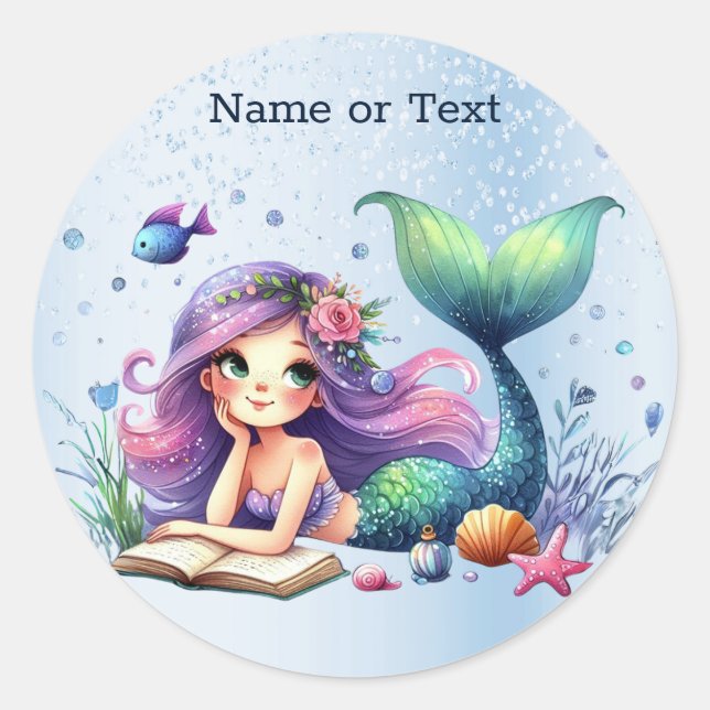 Party Watercolor Mermaid Sea Life Cute Classic Round Sticker (Front)