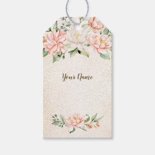 Party Watercolor Peach White Flowers Elegant Gift Tags