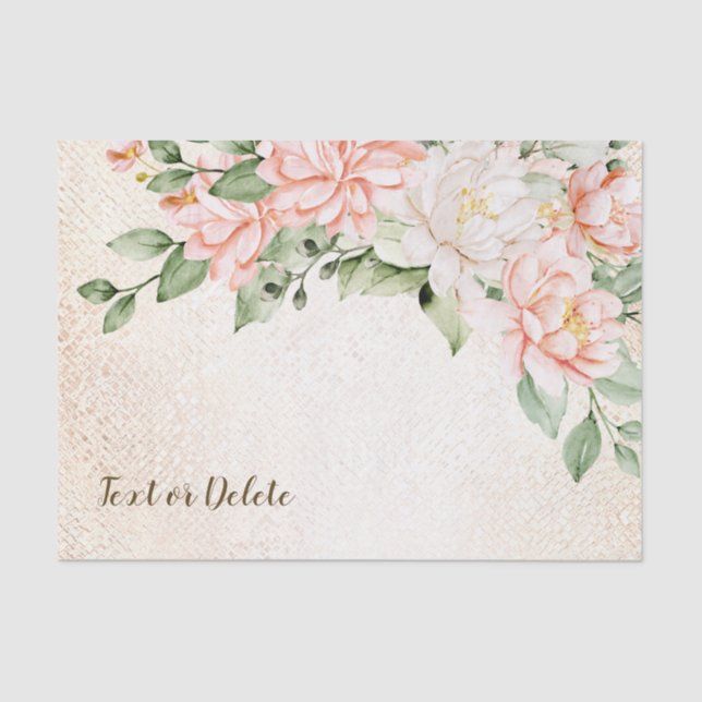 Party Watercolor Peach White Flowers Elegant Tissue Paper (Front)