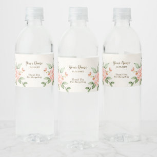 Party Watercolor Peach White Flowers Elegant Water Bottle Label