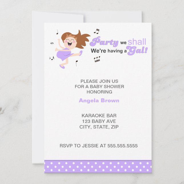 Party we shall we're having a gal girl baby shower invitation (Front)