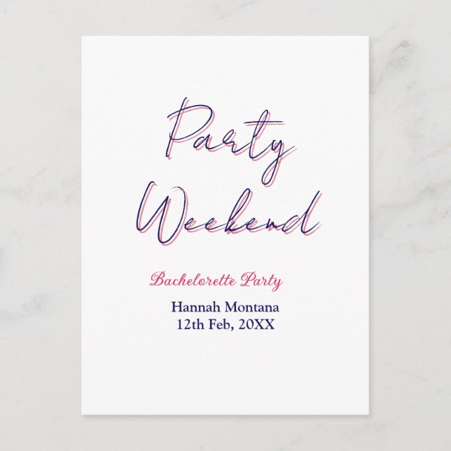 party weekend bachelorette name pink blue trendy d postcard (Front)