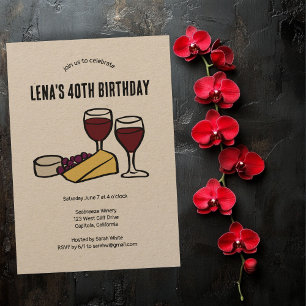 Party Wine & Cheese Tasting Birthday Kraft CUSTOM Invitation
