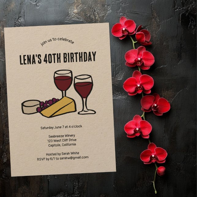 Party Wine & Cheese Tasting Birthday Kraft CUSTOM Invitation (Party Wine & Cheese Tasting Birthday Kraft CUSTOM Party Invitation
)
