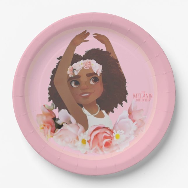 Party With Tash | Ballerina African American Girl Paper Plate (Front)