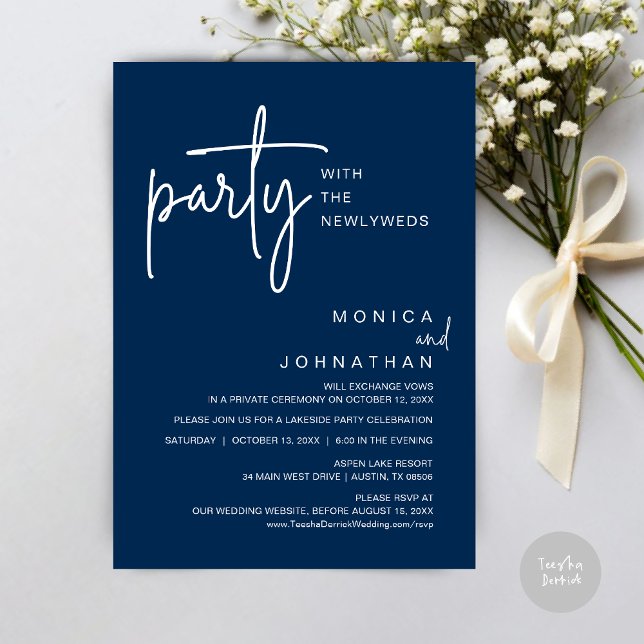 Party With The Newlyweds, Wedding Dinner Invitation (Party with the newlyweds, Post wedding dinner celebration invitation card, PDF, in Navy Blue)