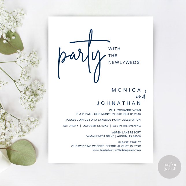 Party With The Newlyweds, Wedding Dinner Invitation (Party with the newlyweds, Post wedding dinner celebration invitation card, PDF, in Navy Blue)