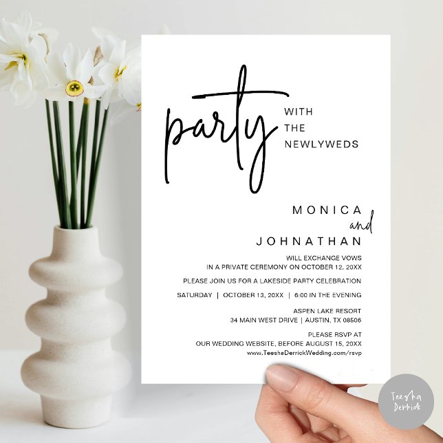 Party With The Newlyweds, Wedding Dinner Invitation (Party with the newlyweds, Post wedding dinner celebration invitation card, PDF, in Black and White)