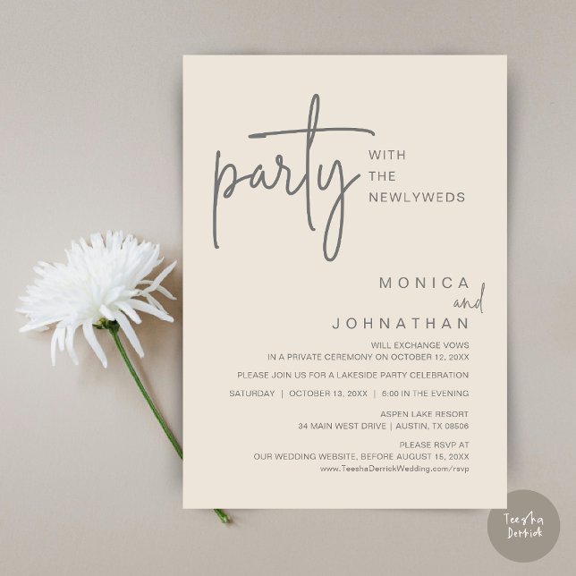 Party With The Newlyweds, Wedding Dinner Invitation (Party with the newlyweds, Post wedding dinner celebration invitation card, PDF, in Cream Grey)
