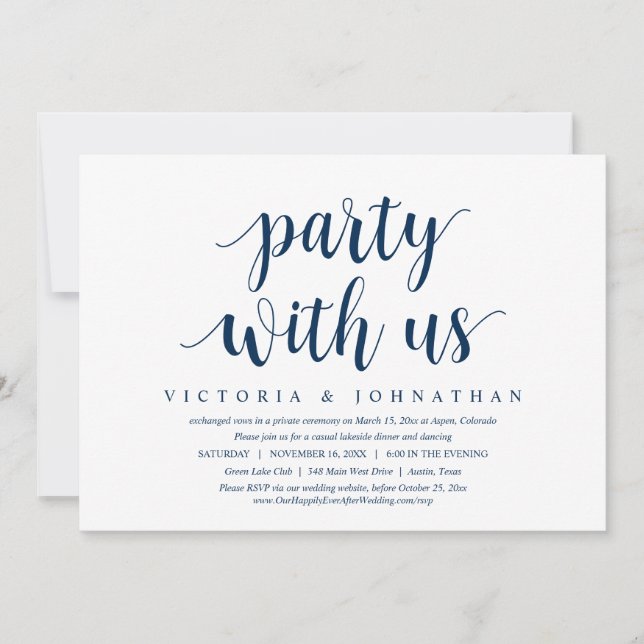 Party with us, Wedding Elopement Dinner Dancing In Invitation (Front)
