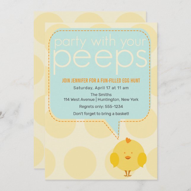 Party with your peeps Cute Chick Easter Invitation (Front/Back)