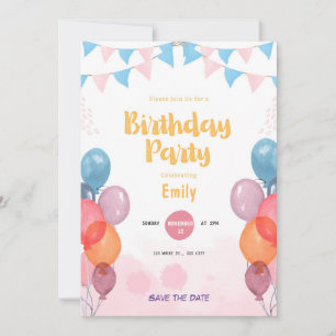 Party Yellow Playful colourful Birthday Invitation