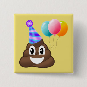 Partying Emoji Poop Birthday Button