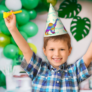 Partysaurus Colorful Rainbow Brontosaurus Dinosaur Party Hat