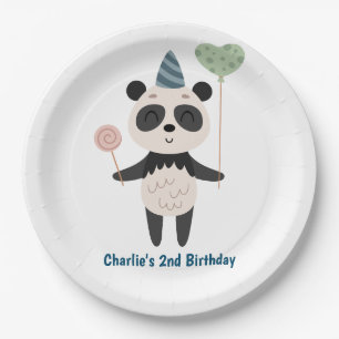 Pary animal, Panda with balloons and party hat Paper Plate
