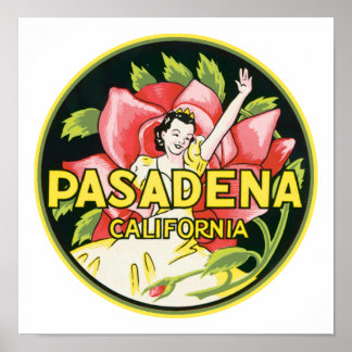 Pasadena California Vintage Luggage Label Poster