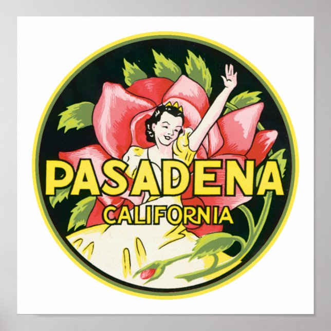 Pasadena California Vintage Luggage Label Poster (Front)
