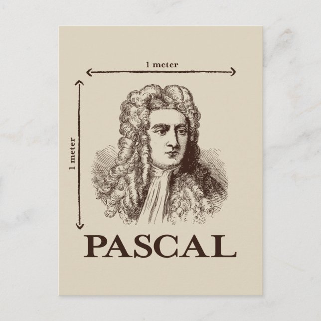 Pascal = 1 newton per square metre math joke postcard (Front)