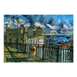 Paseo Mirador de Valparaíso (Acuarela): Photo Print