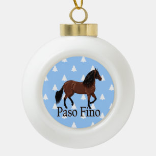 Paso Fino Bay Horse White Christmas Trees Ceramic Ball Christmas Ornament
