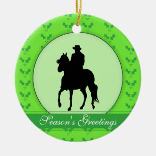 Paso Fino Horse Rider Holly Season's Greetings Ceramic Tree Decoration