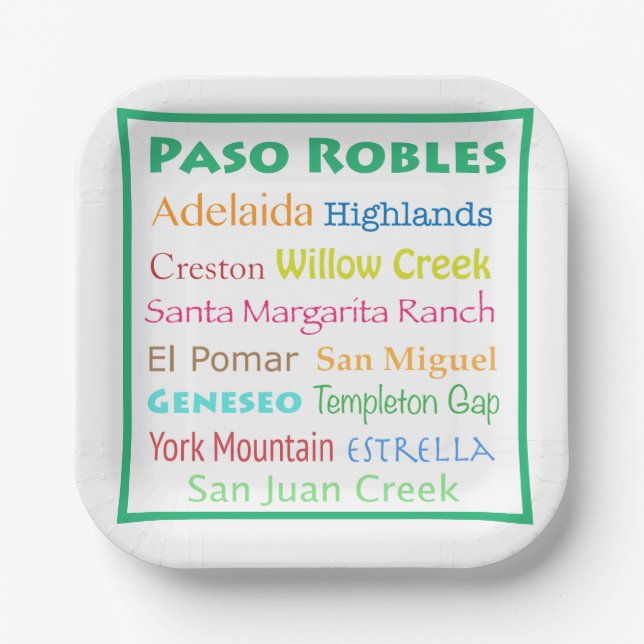 Paso Robles Colourful  Paper Plate (Front)