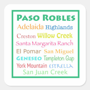 Paso Robles Colourful  Square Sticker