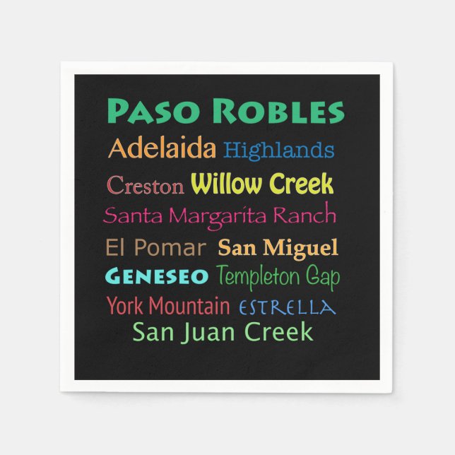 Paso Robles Colourful Wine Napkins (Front)