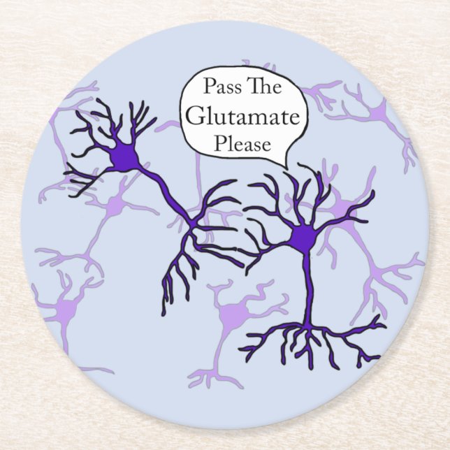 Pass The Glutamate Neuron Round Paper Coaster (Front)