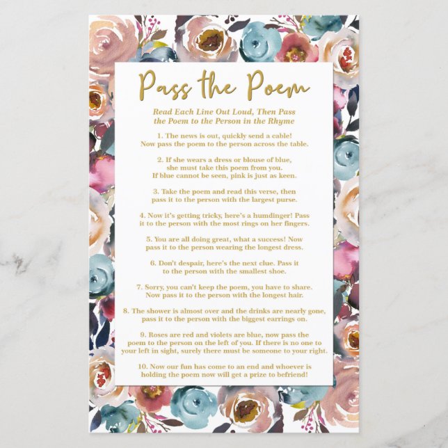 Pass the Poem Shower Game, Bridal Shower Games (Front)
