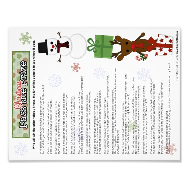 Pass the Prize Christmas Holiday Party Game by MHD Photo Print (Front)