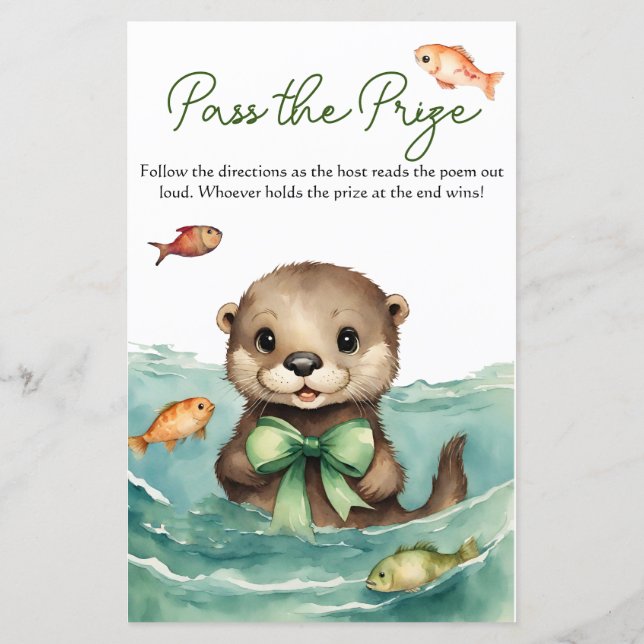 Pass the Prize Game Baby Otter Baby Shower  (Back)